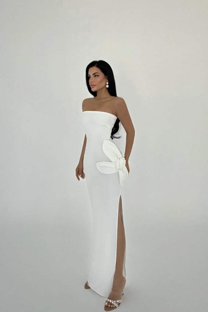 EYY Women White Rose Detail Strapless Dress