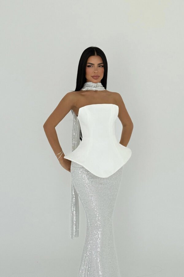 White Viona Skirt Top Set Evening Dress