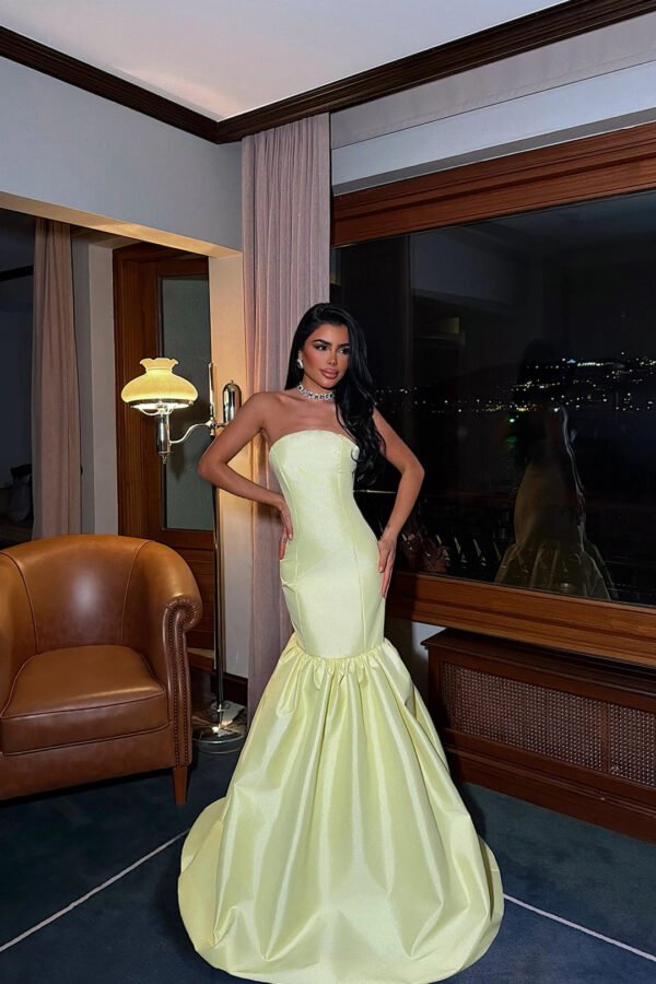 Yellow Balloon Skirt Evening Dress