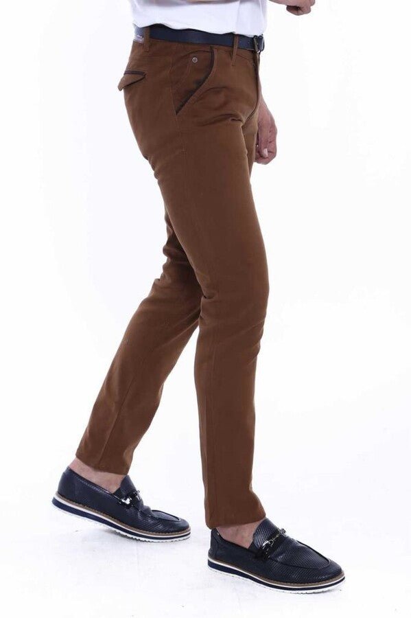 Gabardin Brown Men Pants