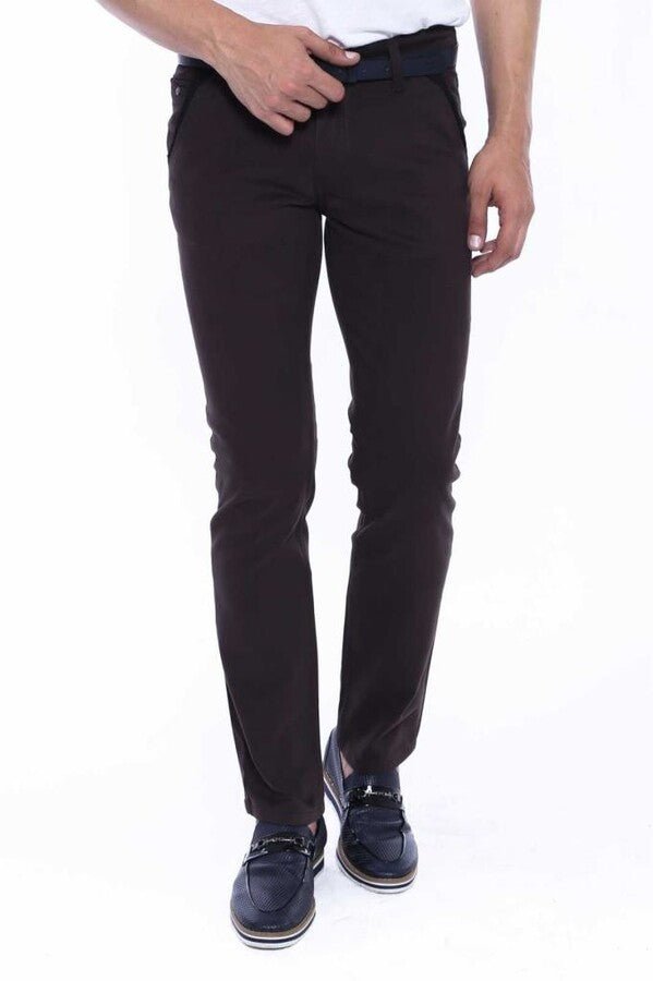 Gabardin Dark Brown Men Pants