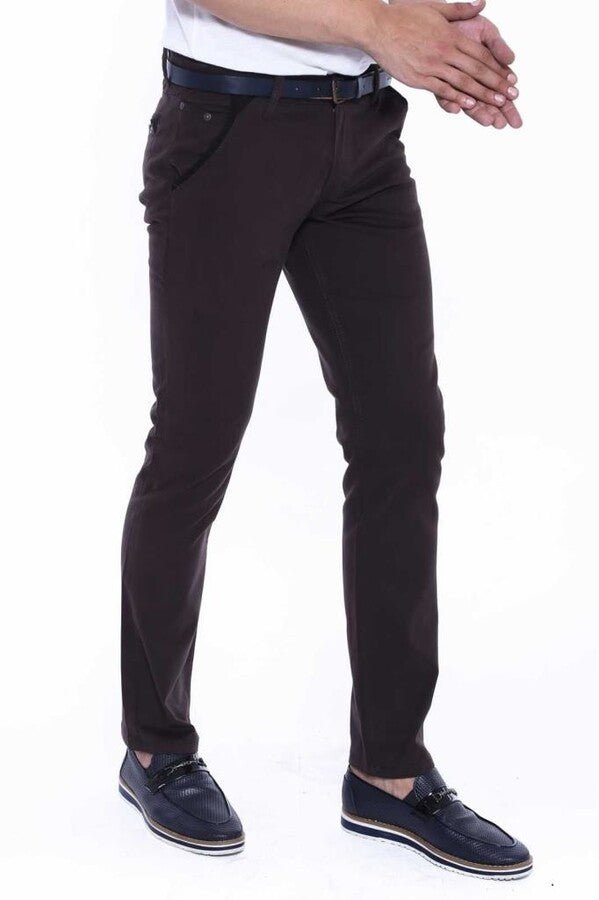 Gabardin Dark Brown Men Pants