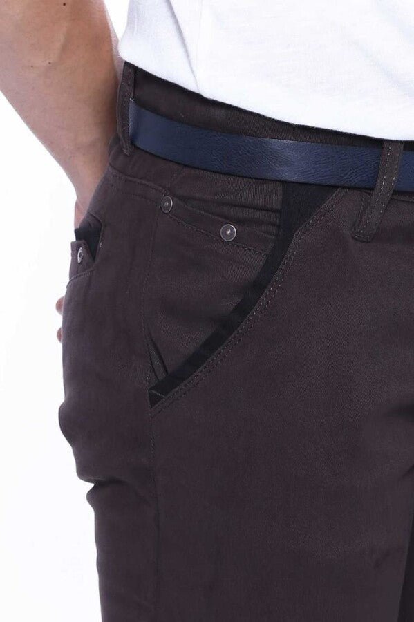 Gabardin Dark Brown Men Pants