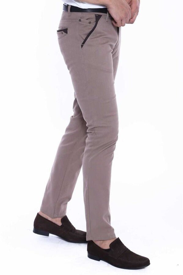 Gabardin Plain Beige Men Pants