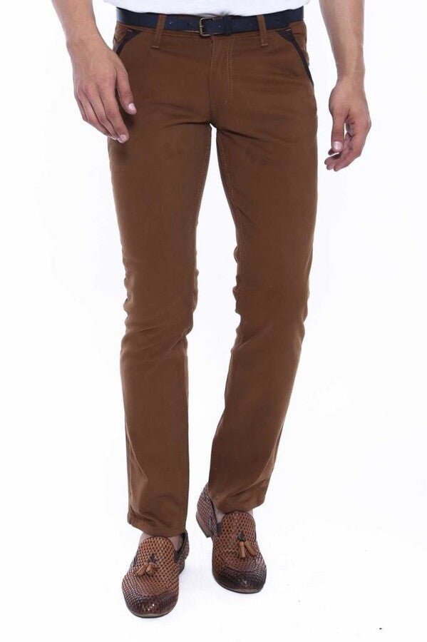Gabardin Pockets Brown Men Pants