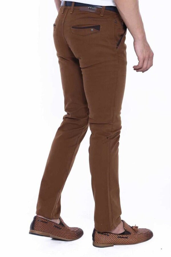 Gabardin Pockets Brown Men Pants
