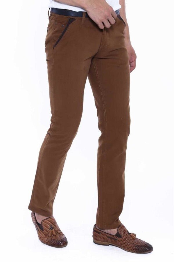 Gabardin Pockets Brown Men Pants