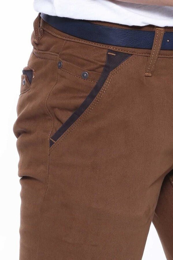 Gabardin Pockets Brown Men Pants