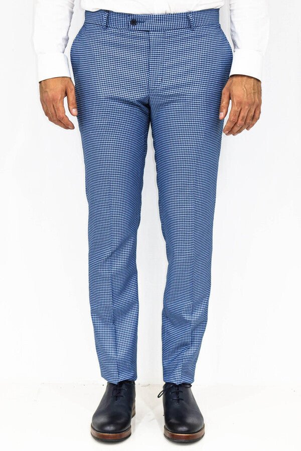 Houndstooth Patterned Indigo Blue Men Pants