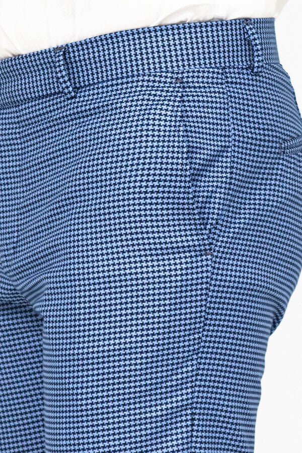 Houndstooth Patterned Indigo Blue Men Pants
