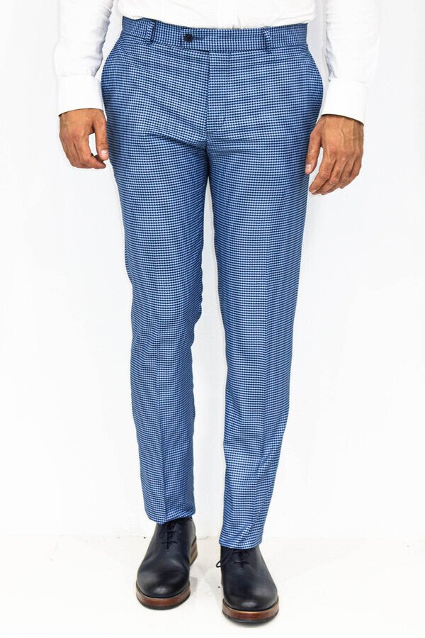 Houndstooth Patterned Indigo Blue Men Pants