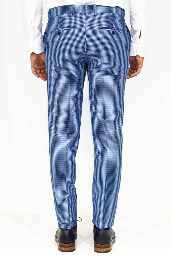 Houndstooth Patterned Indigo Blue Men Pants