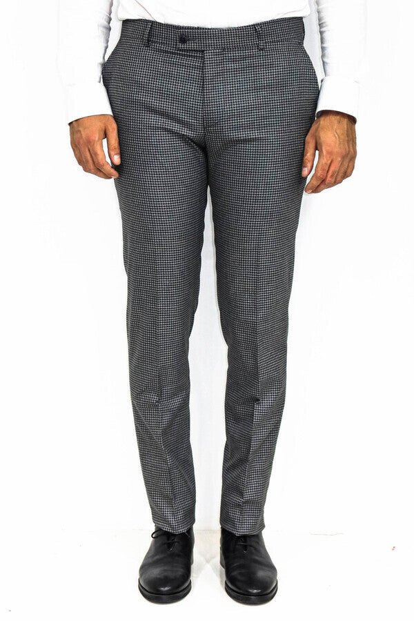 Houndstooth Patterned Anthracite Men Pants