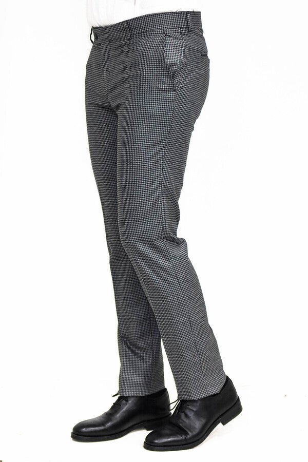Houndstooth Patterned Anthracite Men Pants