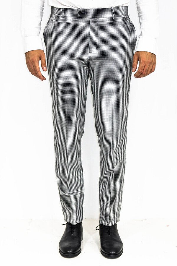 Houndstooth Patterned Black Men Pants