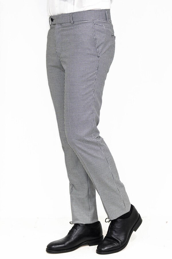 Houndstooth Patterned Black Men Pants