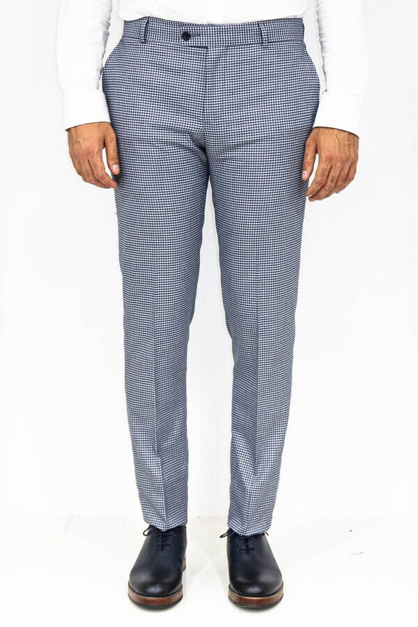 Houndstooth Patterned Blue Men Pants