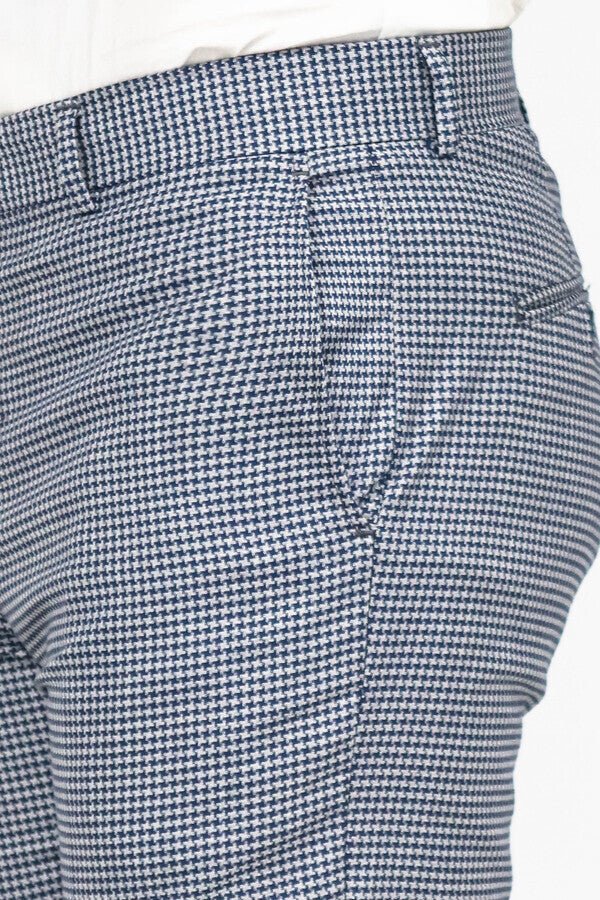 Houndstooth Patterned Blue Men Pants