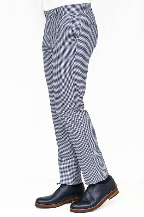 Houndstooth Patterned Blue Men Pants