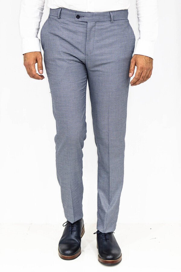 Houndstooth Patterned Blue Men Pants