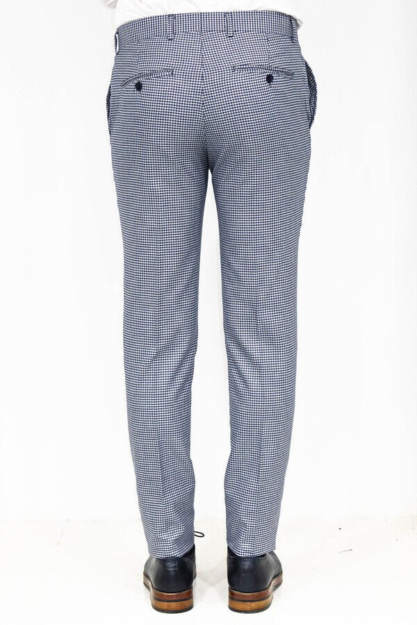 Houndstooth Patterned Blue Men Pants