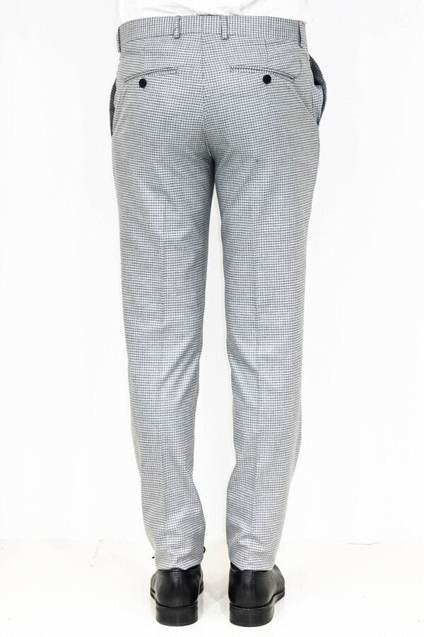 Houndstooth Patterned Grey Men Pants