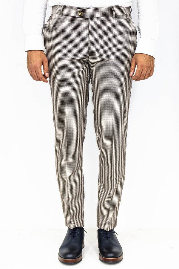 Houndstooth Patterned Light Brown Men Pants