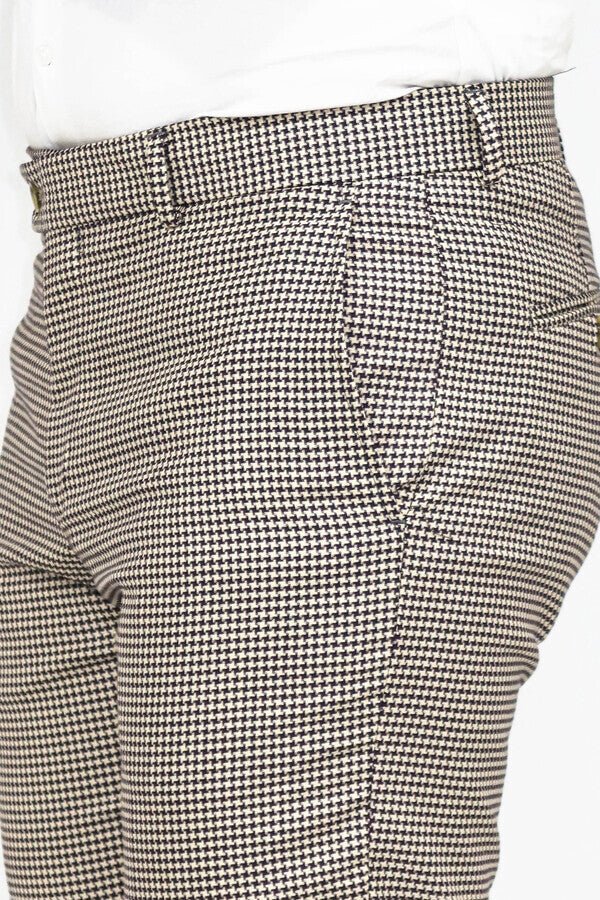 Houndstooth Patterned Light Brown Men Pants