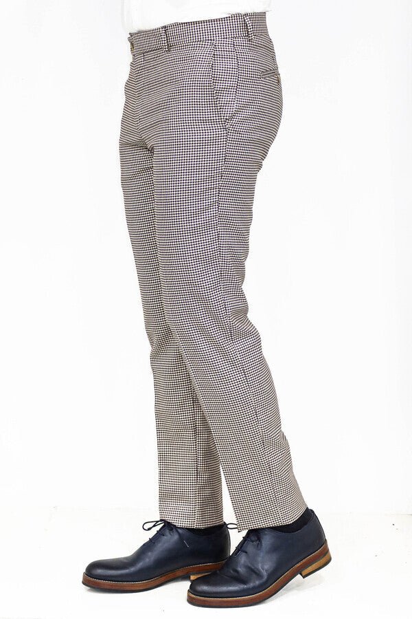 Houndstooth Patterned Light Brown Men Pants