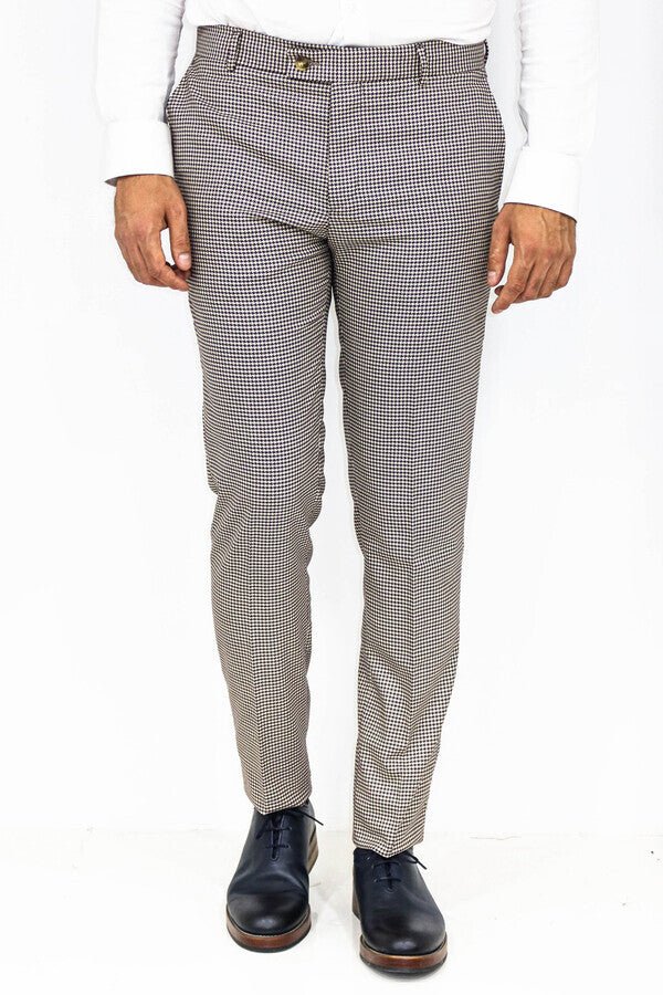 Houndstooth Patterned Light Brown Men Pants