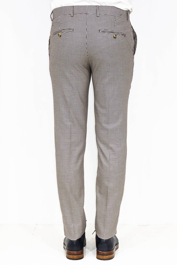 Houndstooth Patterned Light Brown Men Pants