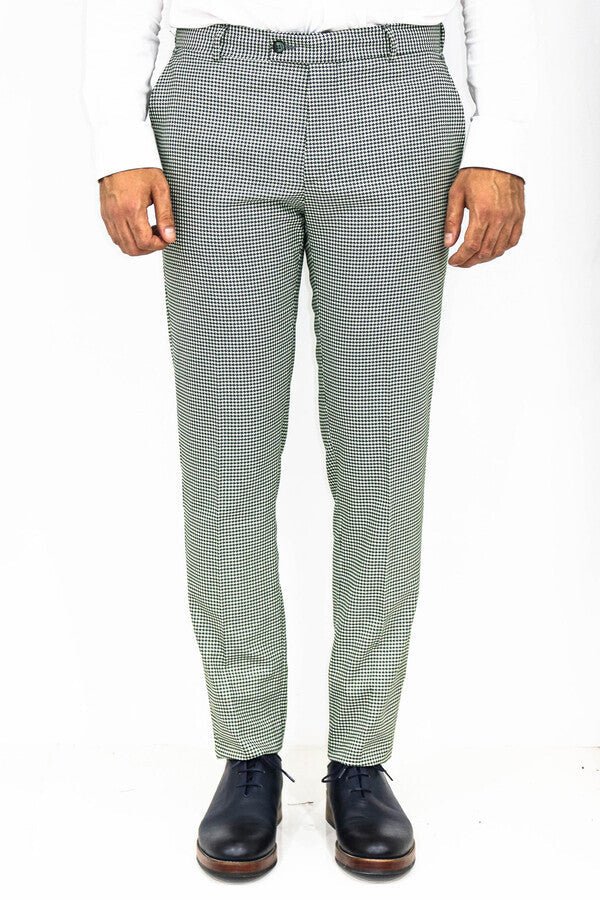 Houndstooth Patterned Light Green Men Pants
