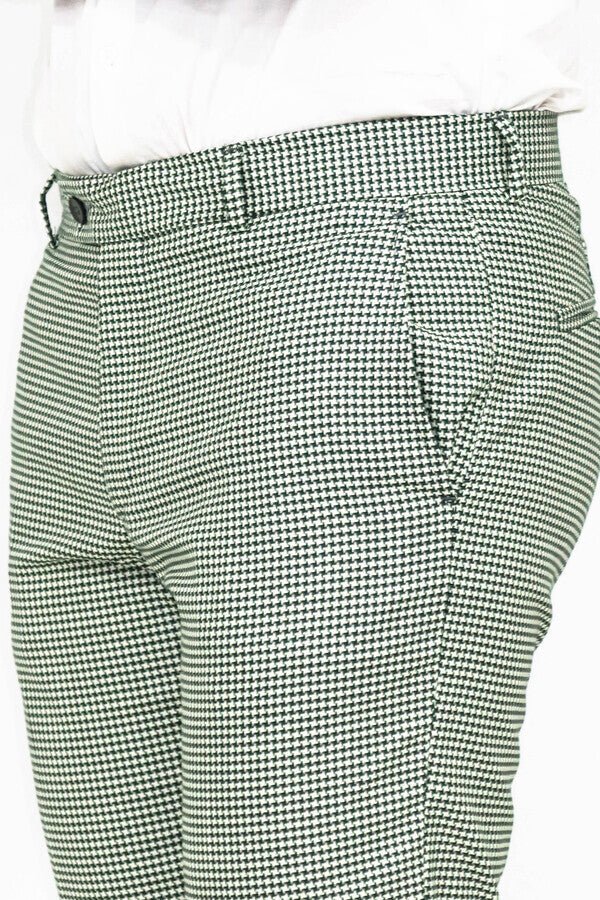 Houndstooth Patterned Light Green Men Pants