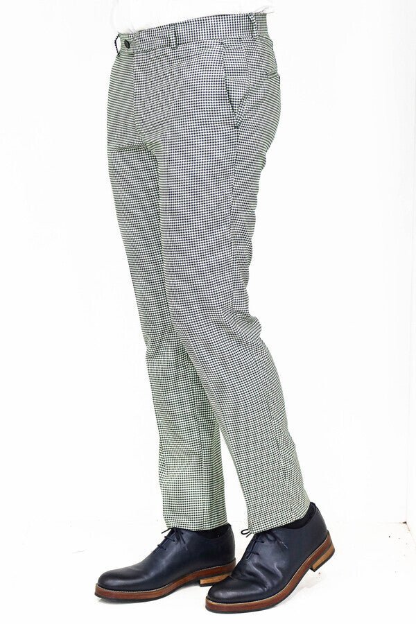 Houndstooth Patterned Light Green Men Pants