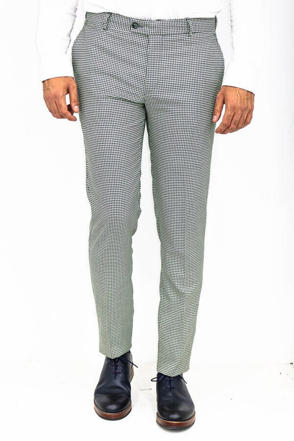 Houndstooth Patterned Light Green Men Pants