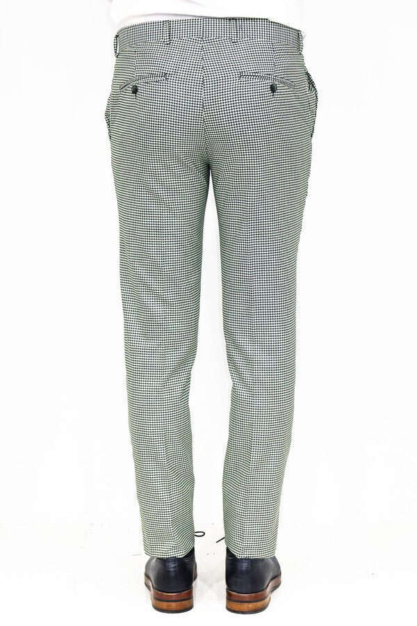 Houndstooth Patterned Light Green Men Pants