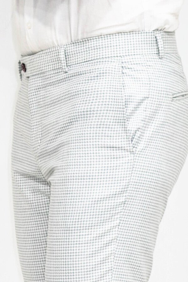 Houndstooth Patterned Light Grey Men Pants
