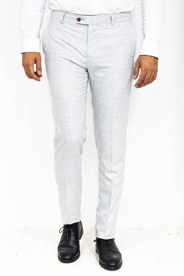 Houndstooth Patterned Light Grey Men Pants