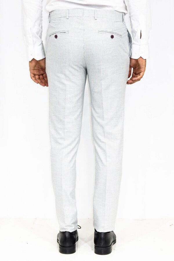 Houndstooth Patterned Light Grey Men Pants