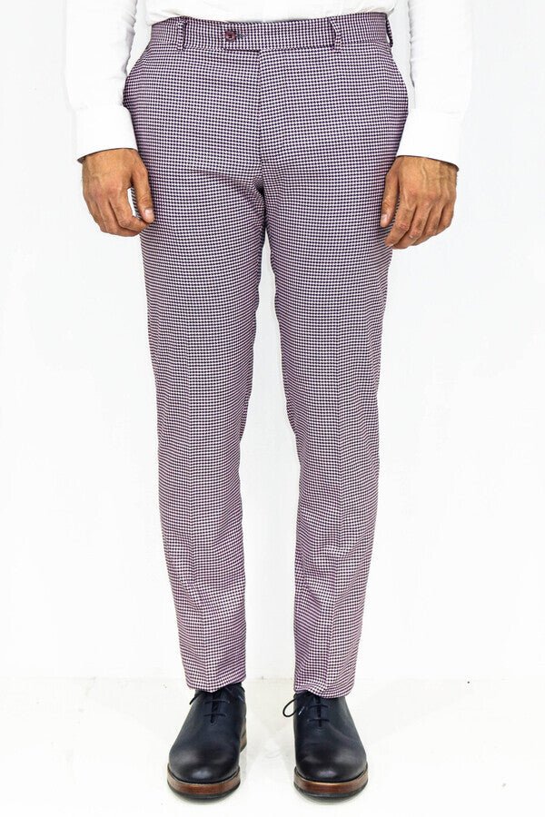 Houndstooth Patterned Light Purple Men Pants