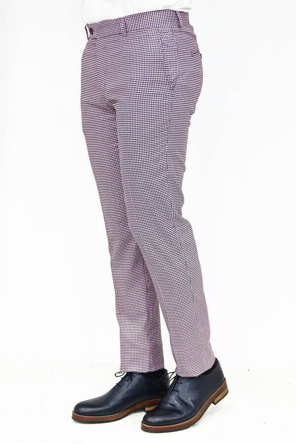 Houndstooth Patterned Light Purple Men Pants