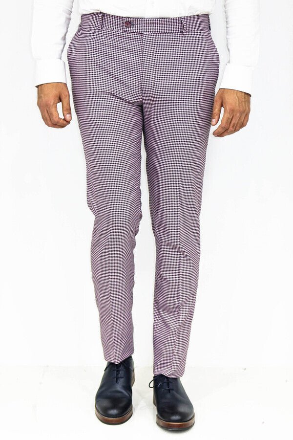 Houndstooth Patterned Light Purple Men Pants