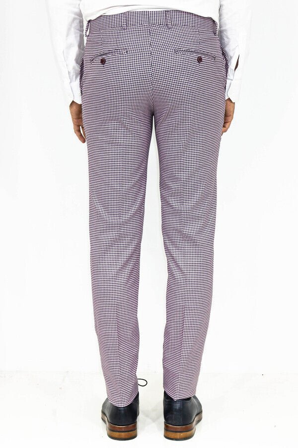 Houndstooth Patterned Light Purple Men Pants