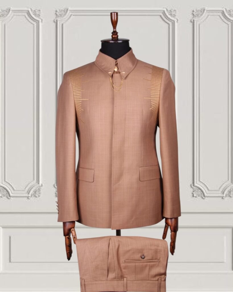 Men Brown Embellished Safari Suit