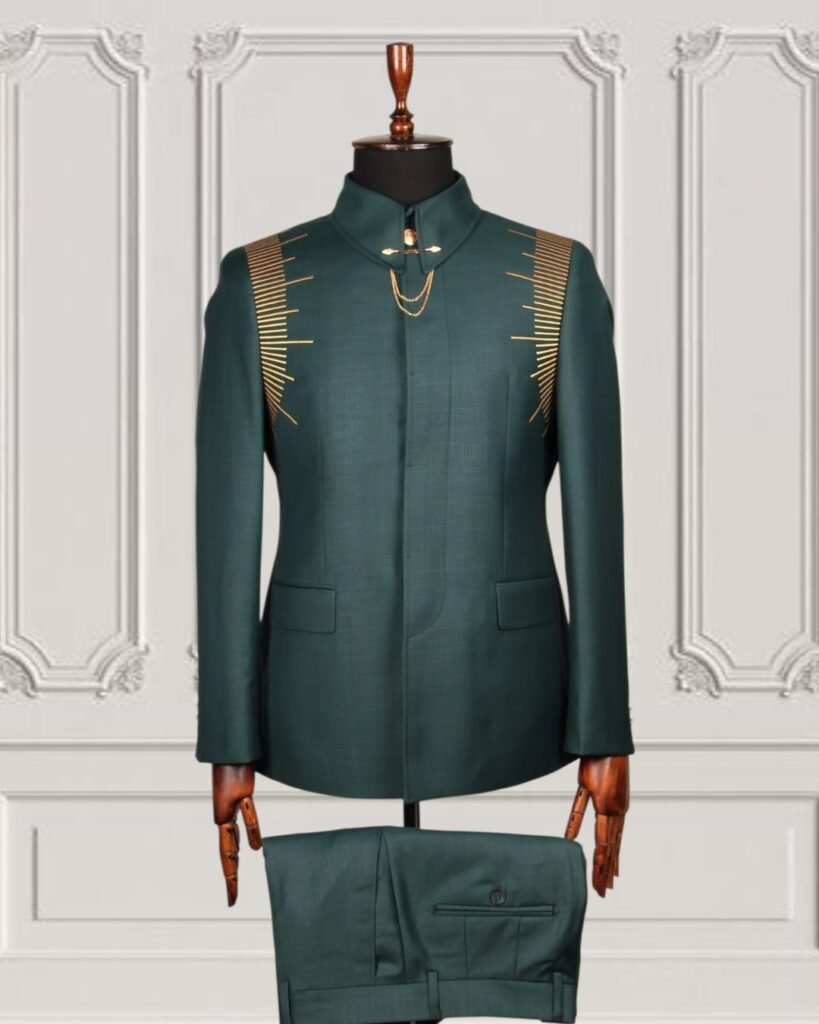 Men Green Embellished Safari Suit