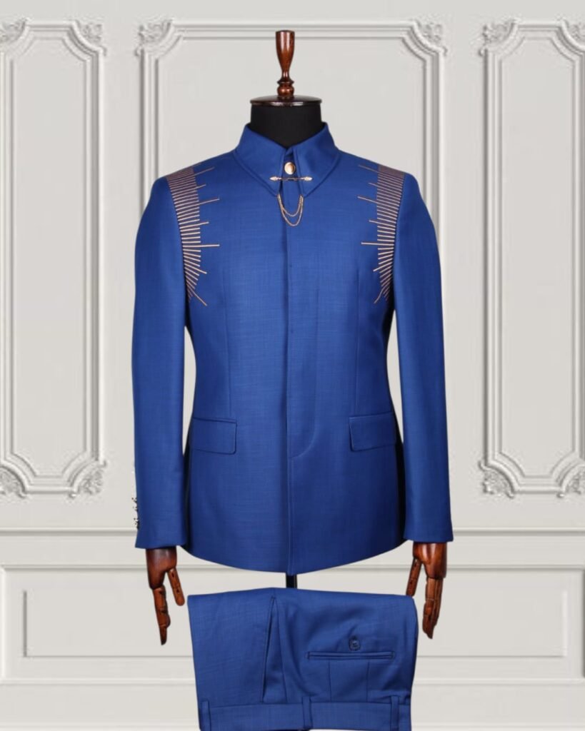 Men Blue Embellished Safari Suit