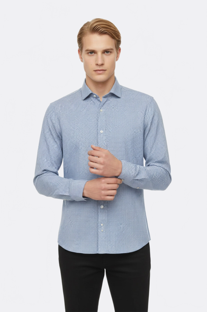 Houndstooth Pattern Sky Blue Men Shirt