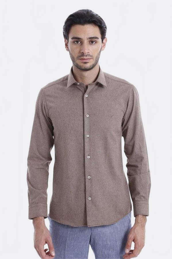 Patterned Wool Dark Brown Shirt