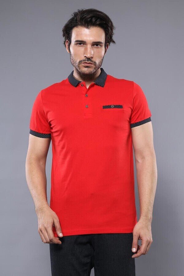 Navy Detailed Men's Polo Shirt Red