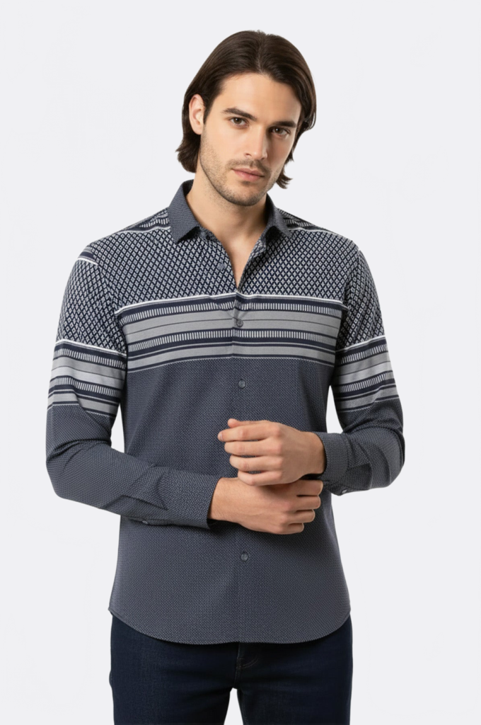Patterned Navy Blue Men Shirt